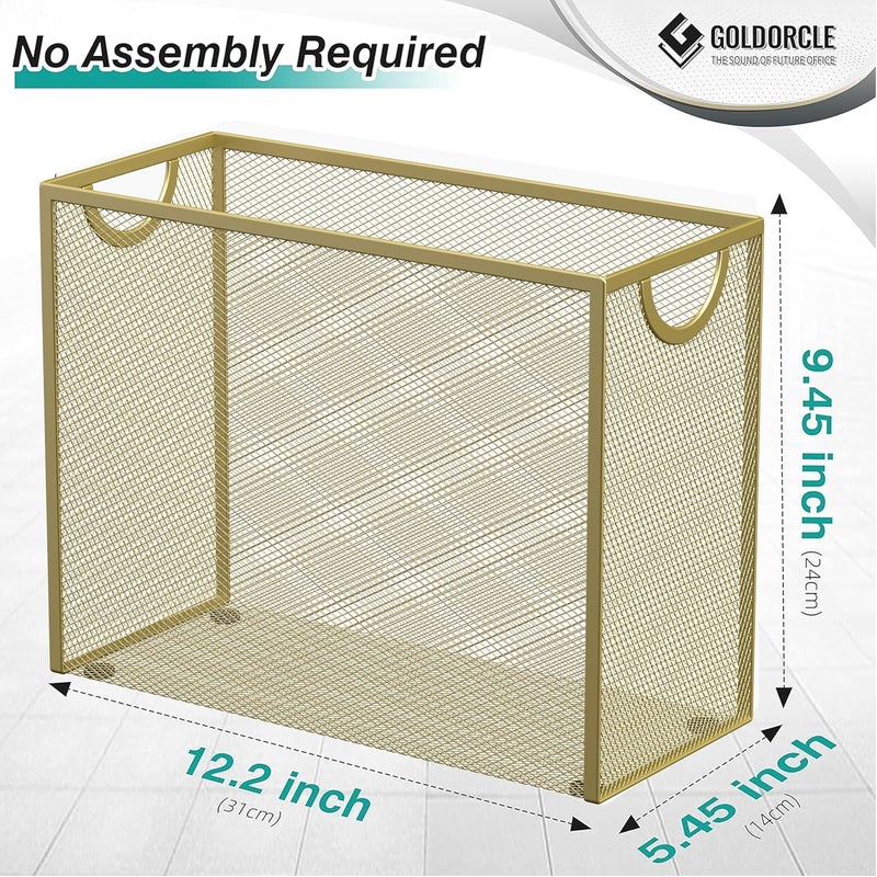 GoldOrcle Hanging File Organizer, Letter-size File Holder Filing Box with 5 Hanging Folders, Metal Mesh Desk File Folder Storage(No Assembly Required) - Image 2